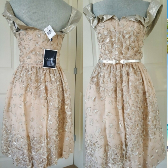 *$6,000 OSCAR DE LA RENTA EXQUISITE SILK GOLD BEAD EMBROID RUNWAY DRESS 6, 8 - Picture 7 of 10